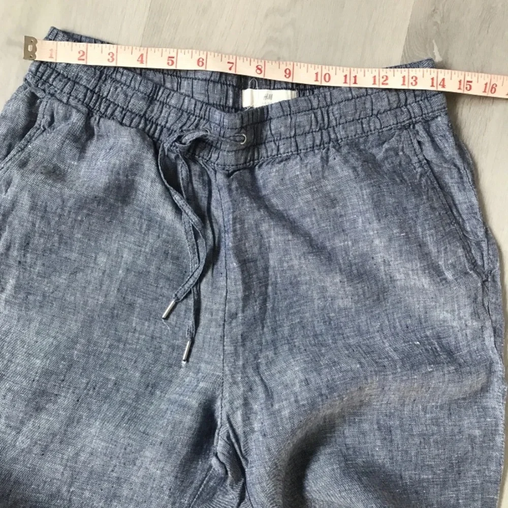 H&M LINEN BLUE TROUSER PANTS WOMENS 4